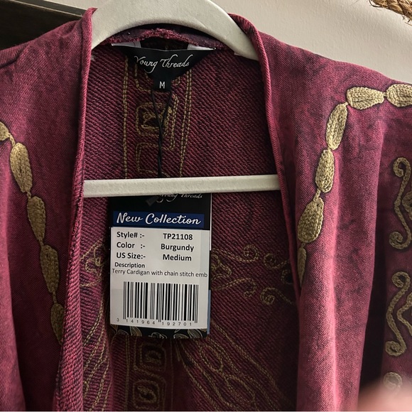 New Young Threads Open Front Waterfall Hemline Burgundy Cardigan SZ Medium - Picture 3 of 10